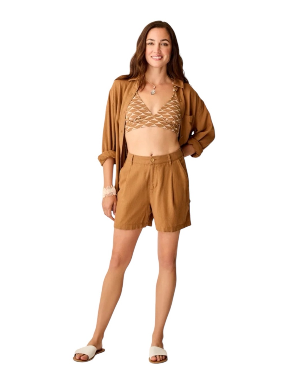 Carve Designs Suki Linen High Rise Lightweight Shorts in Rum Chambray Size M